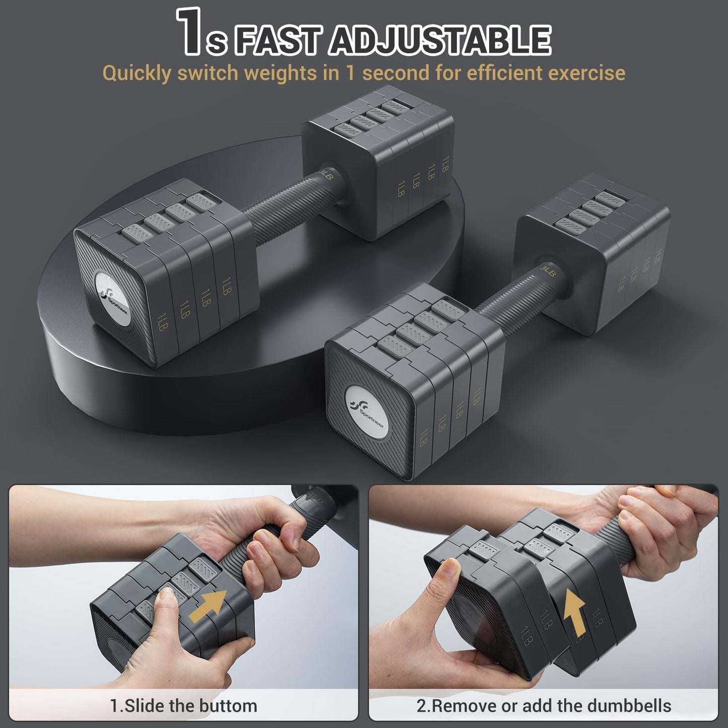Sportneer Adjustable Dumbbells Set: Each 3-11lbs (1.4-5kg), 5-in-1 Weights Dumbbells Set, Dumbbells Set for Men, for Home Gym Fitness Strength