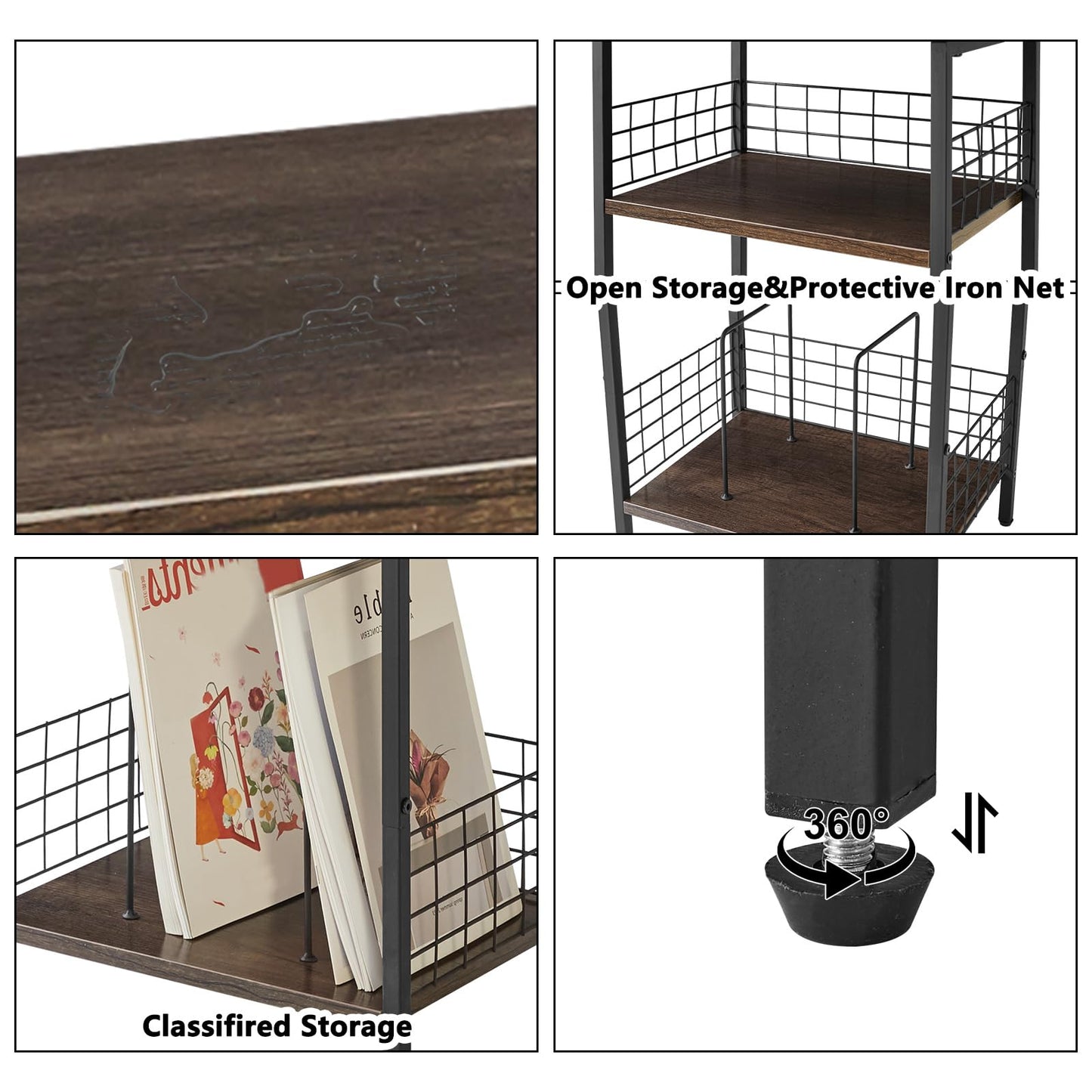 YMYNY 3 Tier End Table, Record Player Stand with Storage, Industrial Tall Side Table, Small Bookshelf, Bookcase, Display Rack, Telephone Table for