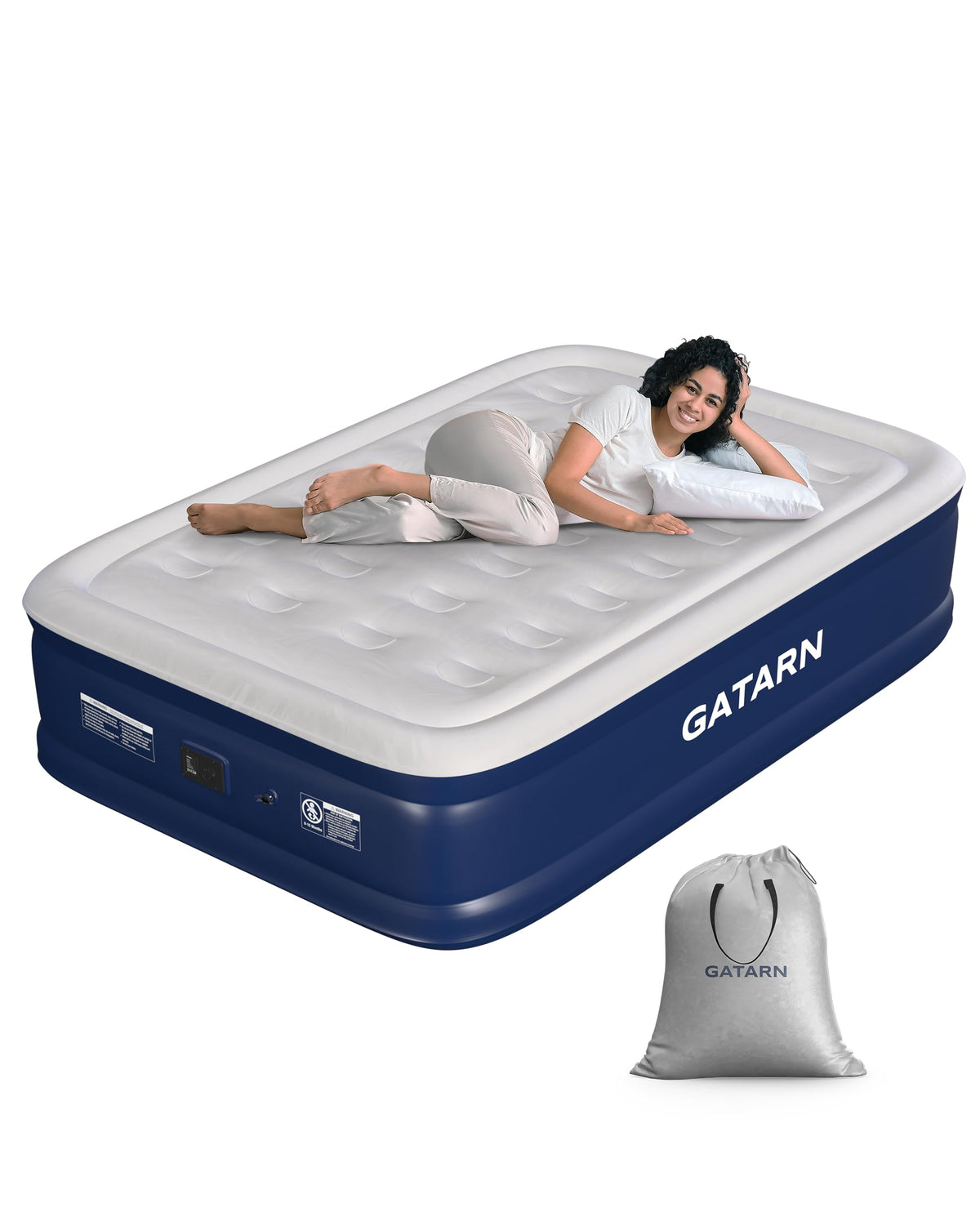 Gatarn Double Inflatable Mattress, Air Bed with a Built-in Electric Pump, Self-Inflation/Deflation Blow Up Airbed for Guest, Camping & Home Use