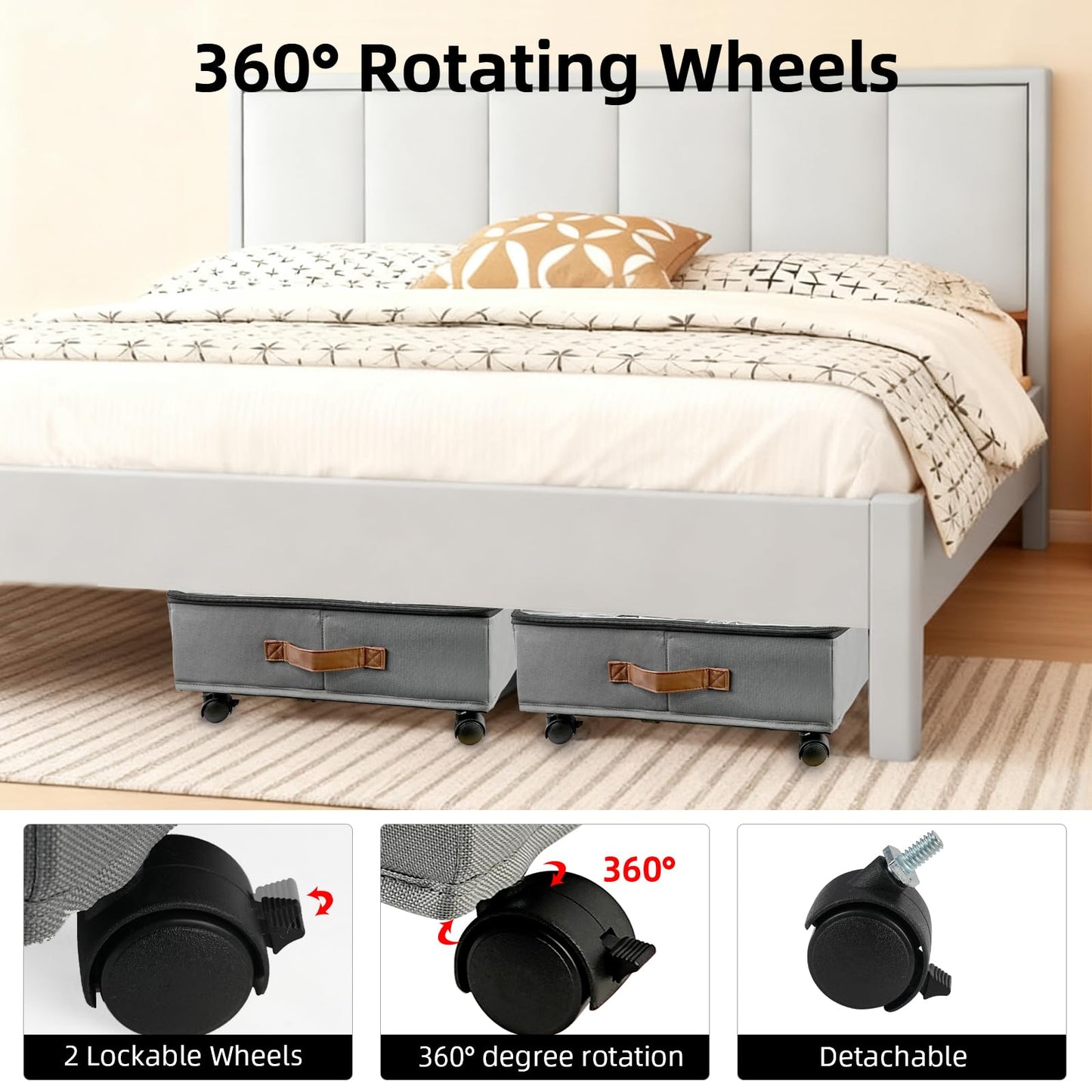 WOVTE Under Bed Storage on Wheels, 2Pack 50L Foldable Underbed Storage Organiser with Zip Lid