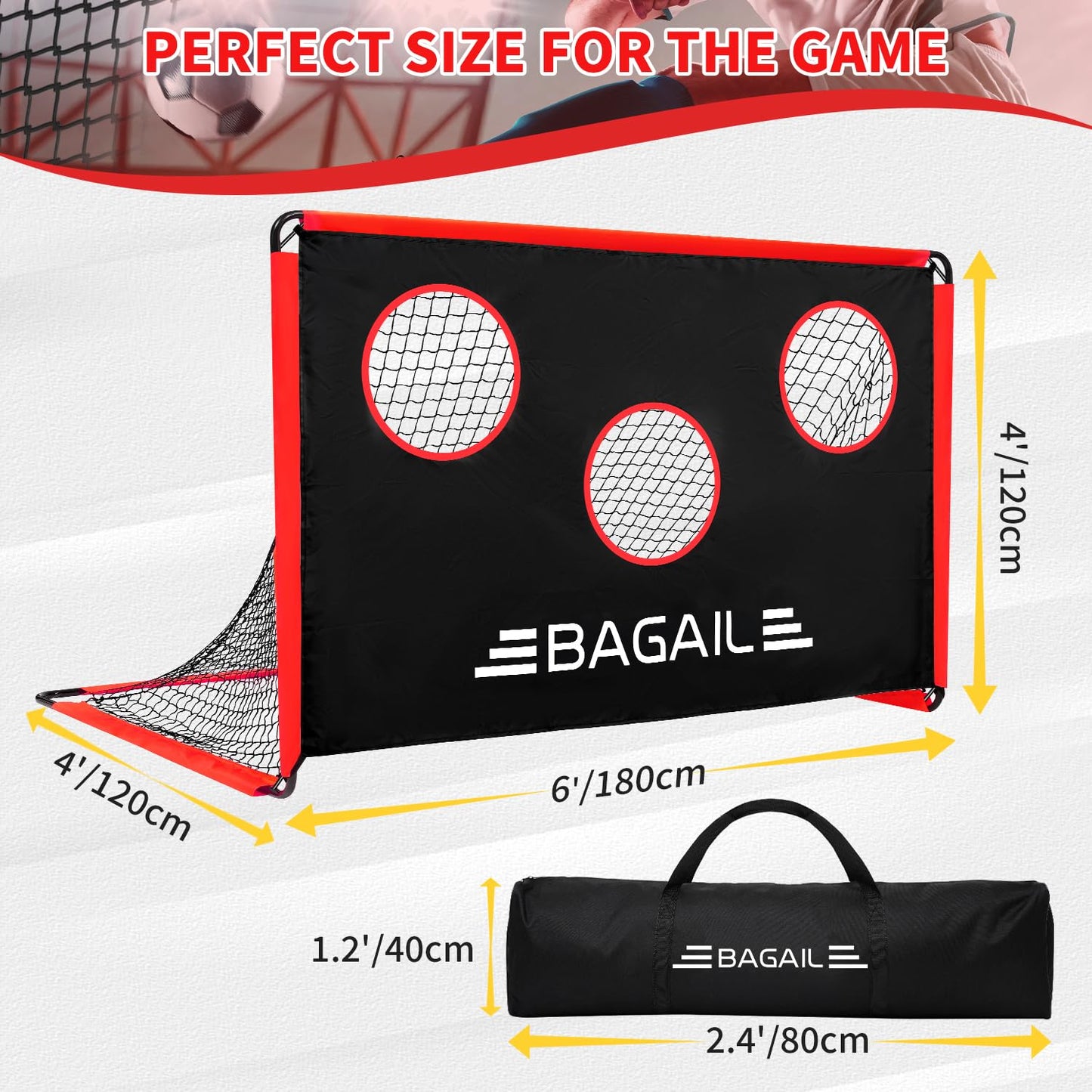 BAGAIL Soccer Goal with Target, 2-In-1 Designed, Football Goal, Portable Carry Bag, Easy to Set up, Ideal for Garden Shooting Training and