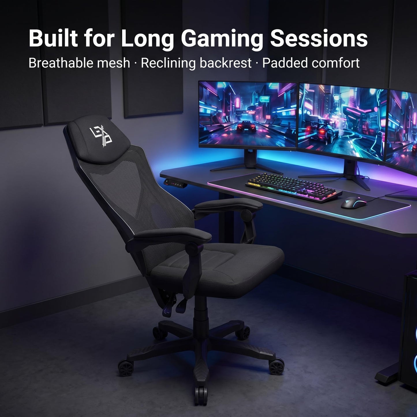 Lexip Ergonomic Gaming Chair with Recline Synchronised Padded Armrest