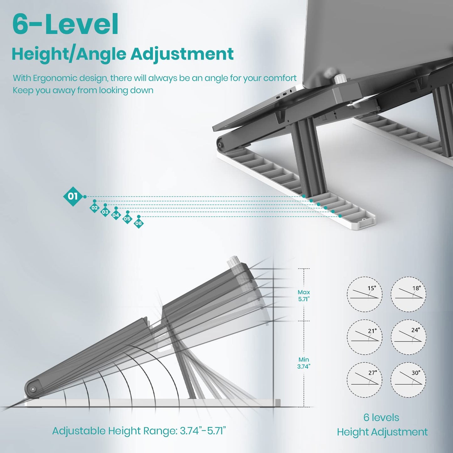 Klearlook Portable 2 in 1 Laptop Stand with Phone Stand - Adjustable Laptop Stand and Phone Stand for Desk,Ventilated Foldable Laptop Holder