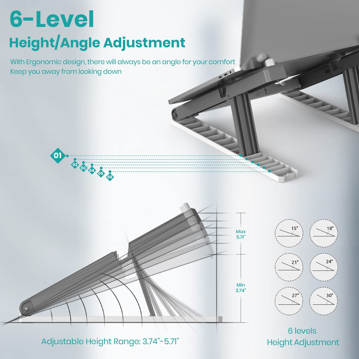 Klearlook Portable 2 in 1 Laptop Stand with Phone Stand - Adjustable Laptop Stand and Phone Stand for Desk,Ventilated Foldable Laptop Holder