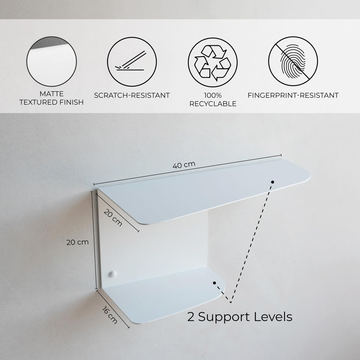 MILUKA Narrow Bedside Table Set of 2 | Minimalist White Nightstands 40 X 20 cm | Two-Shelf Modern Design
