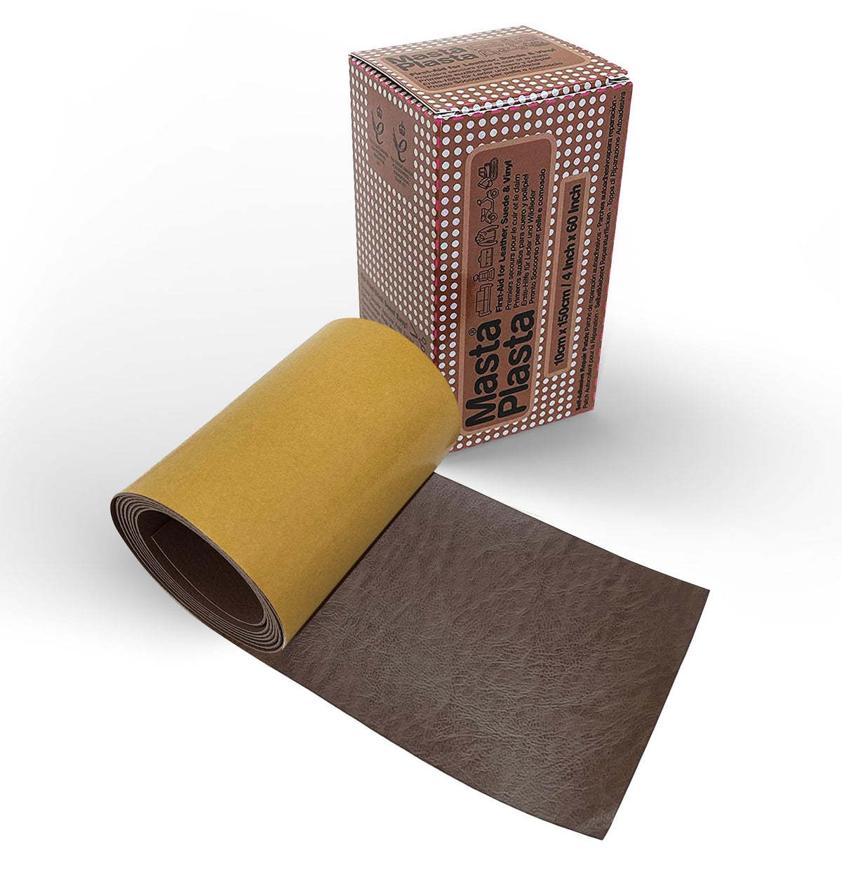 MastaPlasta Original Self-Adhesive Leather Repair Patch - Mid-Brown 150cm x 10cm (60 x 4in). Your Quick and Easy All-in-One Upholstery-Quality Leather