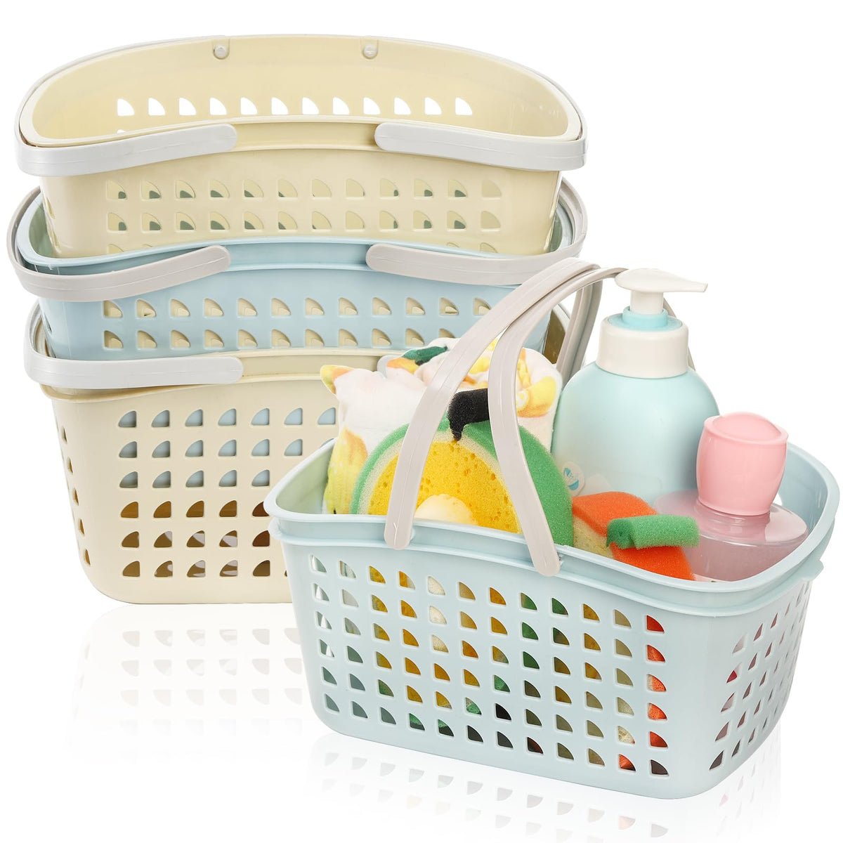 Lyellfe 4 Pack Shower Caddy Basket, Portable Storage Basket with Dual Handle, Stackable Plastic Caddy Organizer Bin for Campers, Bathroom, Dorm
