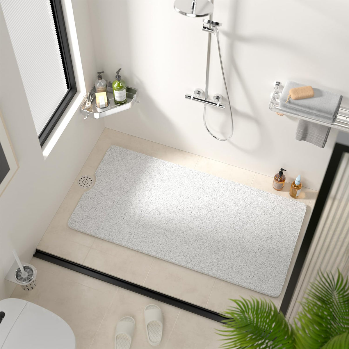 HITSLAM Non Slip Bath Mat 101x51 cm, Shower Mats for Inside Shower, White