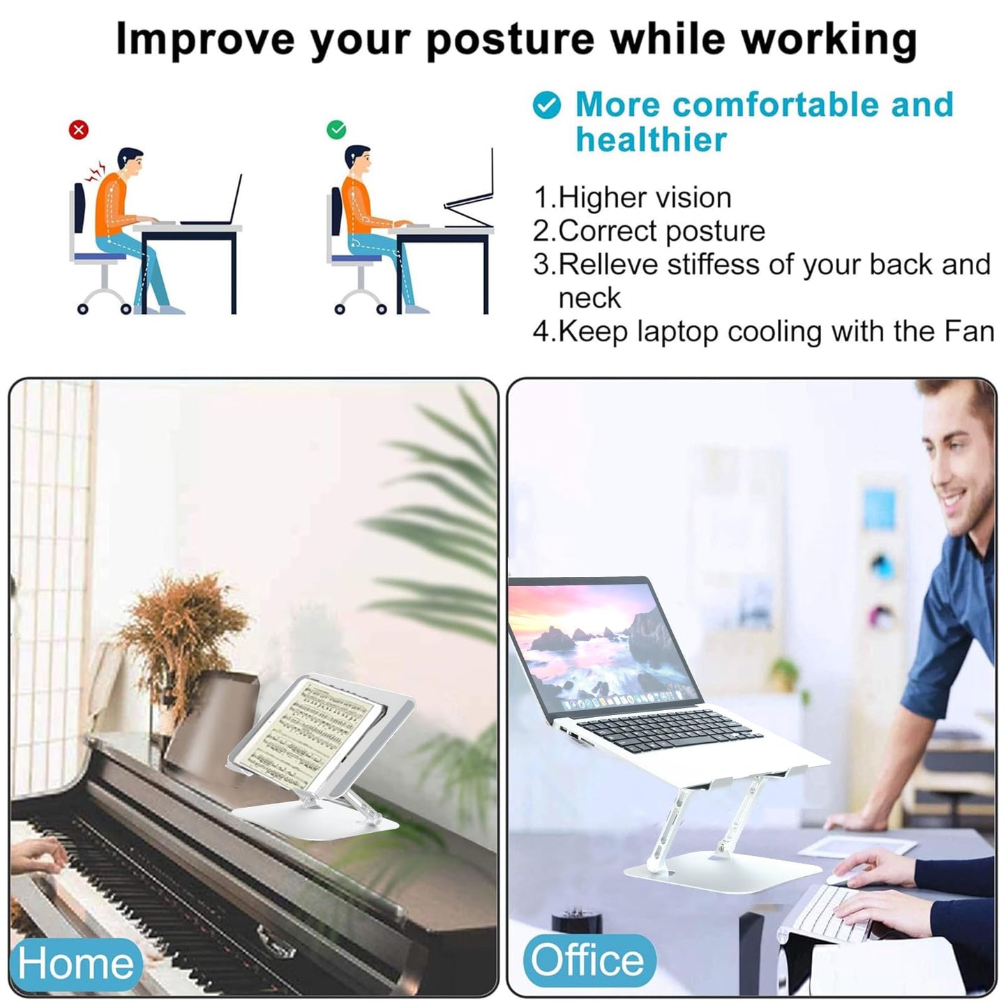 Upgraded Adjustable Laptop Stand with Cooling Fan, Ergonomic Multi-Angle Computer Laptop Stand, Portable Laptop Holder Compatible with MacBook, Air