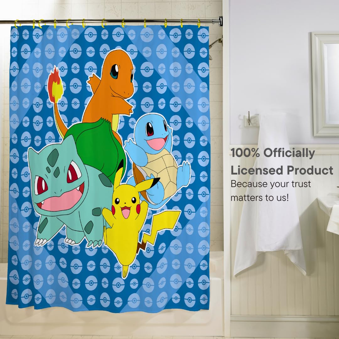 Franco Pokemon Anime 13 Piece Shower Curtain and Ring Set, (100% Officially Licensed Product)