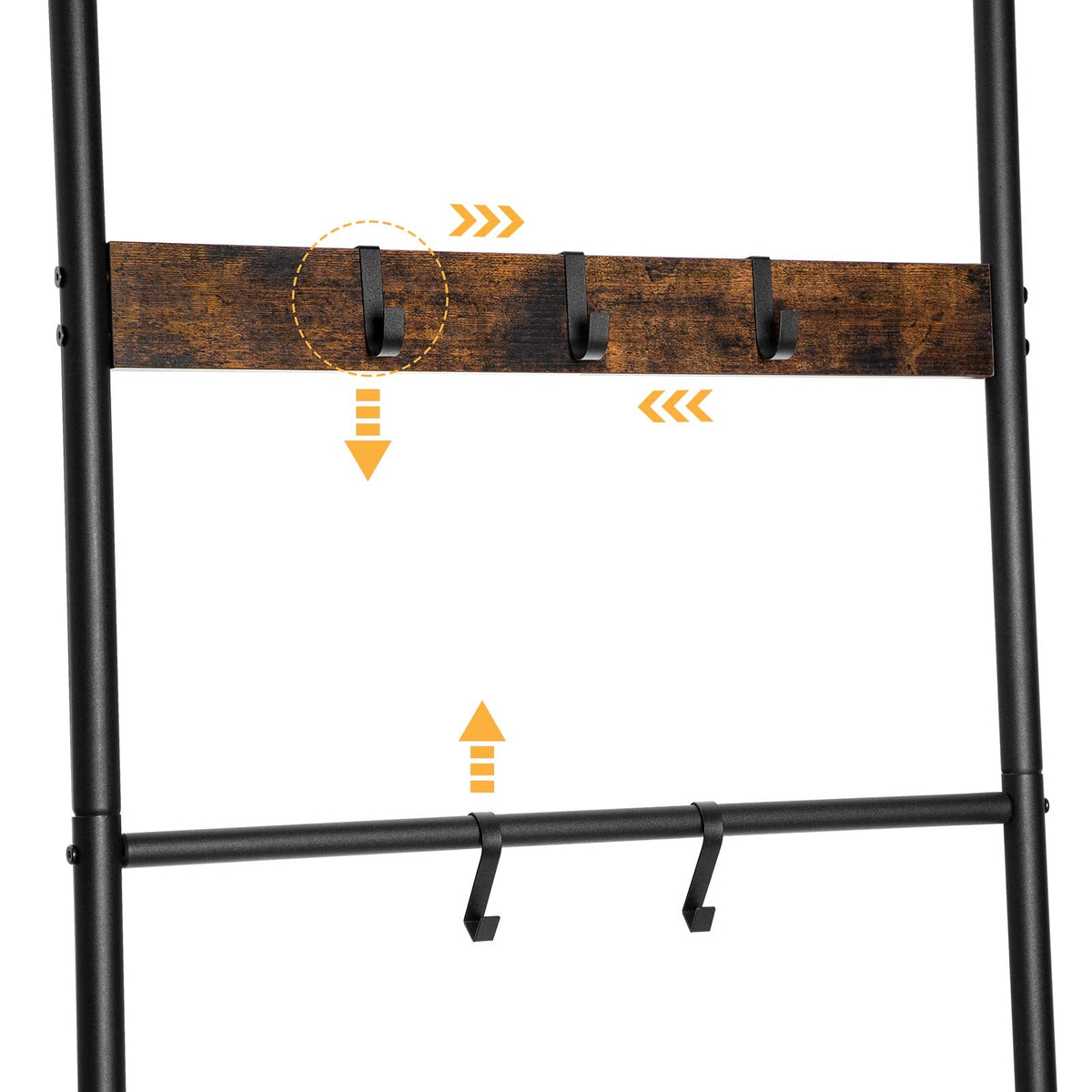HOOBRO Towel Ladder, Blanket Ladder, Leaning Ladder Rack, Bathroom Towel Rack, with 5 Crossbars and 5 Hooks, Strong Storage Function, Metal Frame