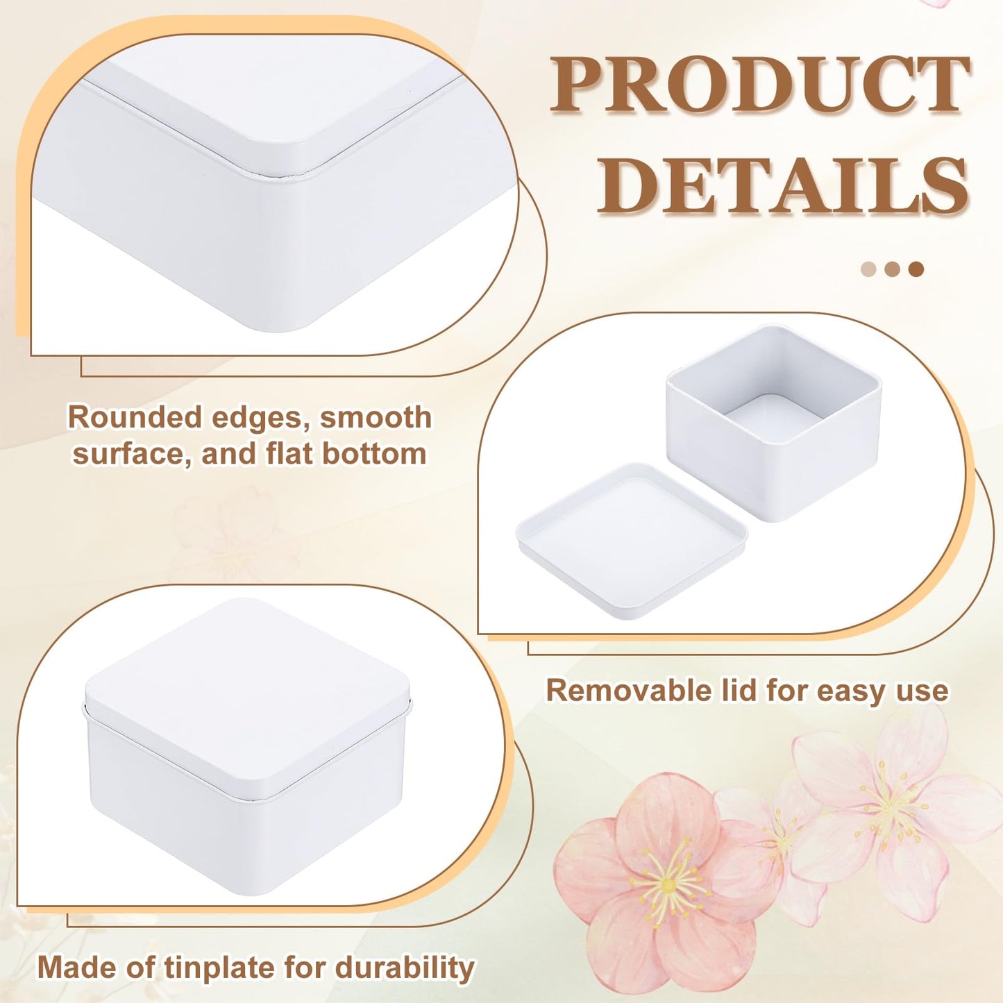sourcing map 2Pcs Metal Tin Box, 3.1x1.8 Square Empty Tinplate Containers with Lid Portable Storage Box Candy Jars for Valentine's Day