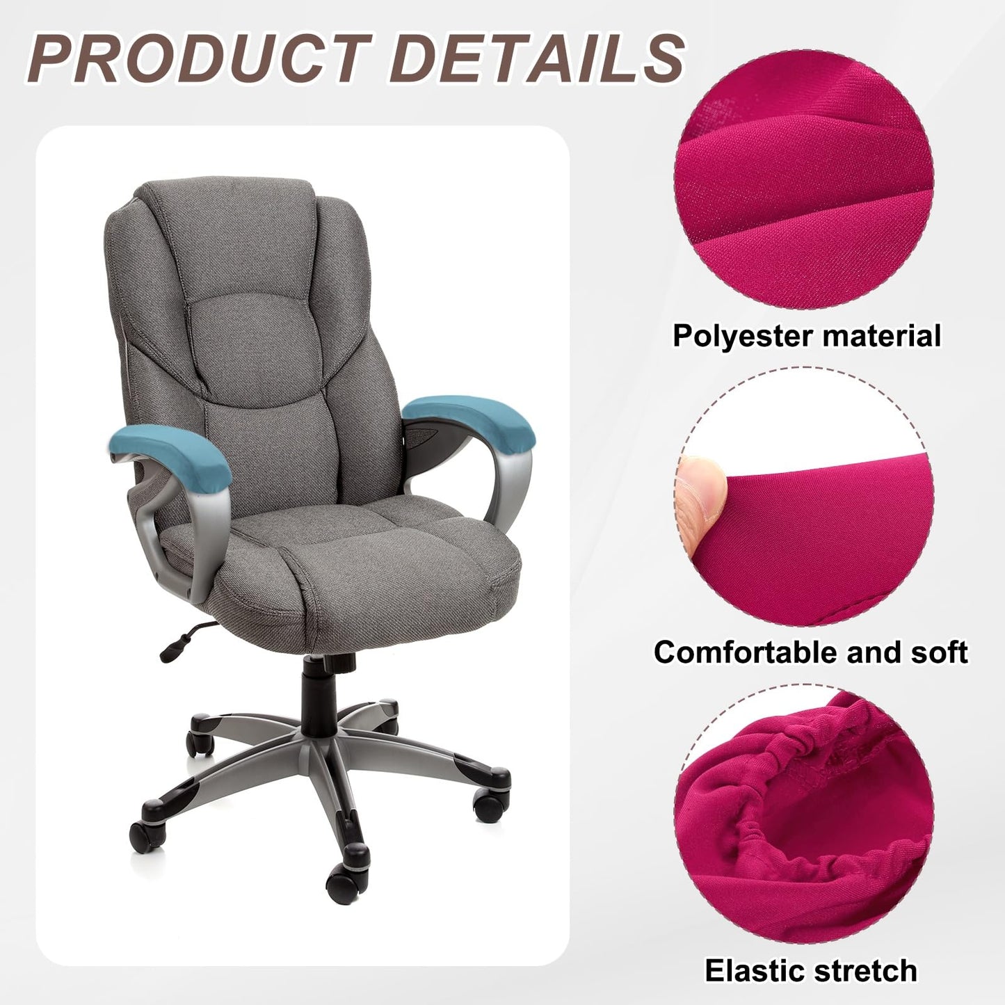 sourcing map Chair Armrest Slipcovers Covers, 22 x 7cm Polyester Removable Seat Hand Rest Protector for Office Chairs Desk Chair(Rose Red)