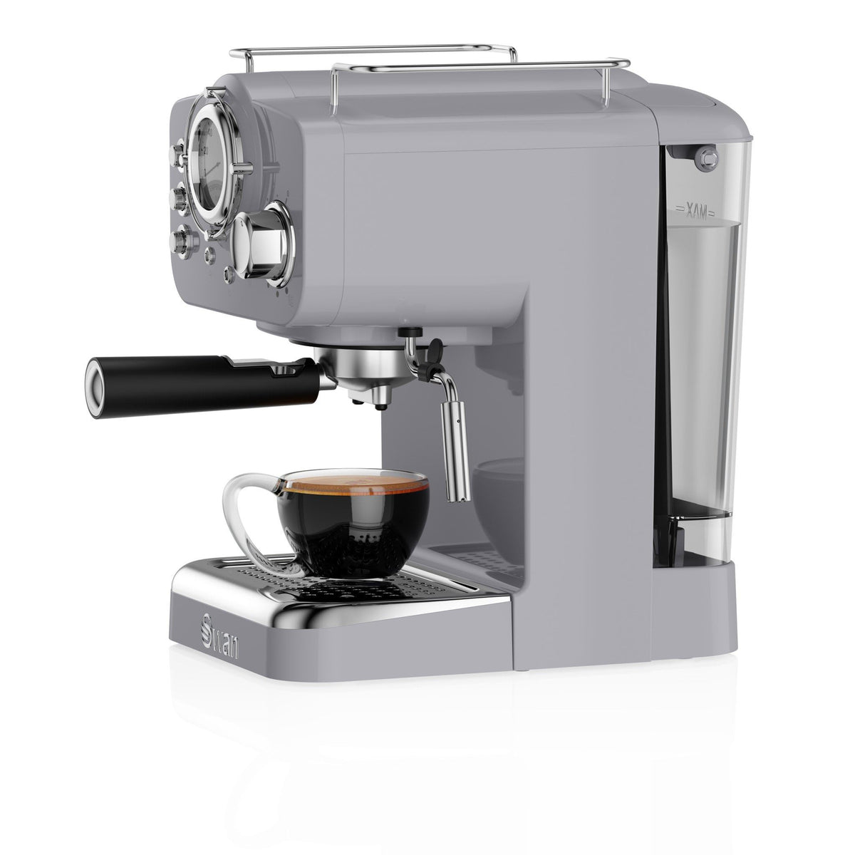 Swan SK22110GRN Retro Espresso Plastic Coffee Machine with Milk Frother, Steam Pressure Control, 1.2L Detachable Water Tank, 1100W, Retro Grey