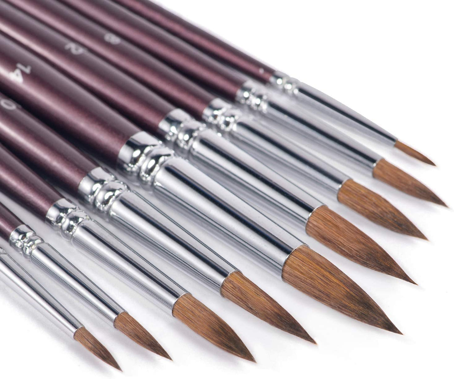 Fuumuui Sable Watercolour Brushes, 9pc Set - Kolinsky Sable Round & Pointed Brushes for Watercolour, Gouache, Acrylic & Ink Painting