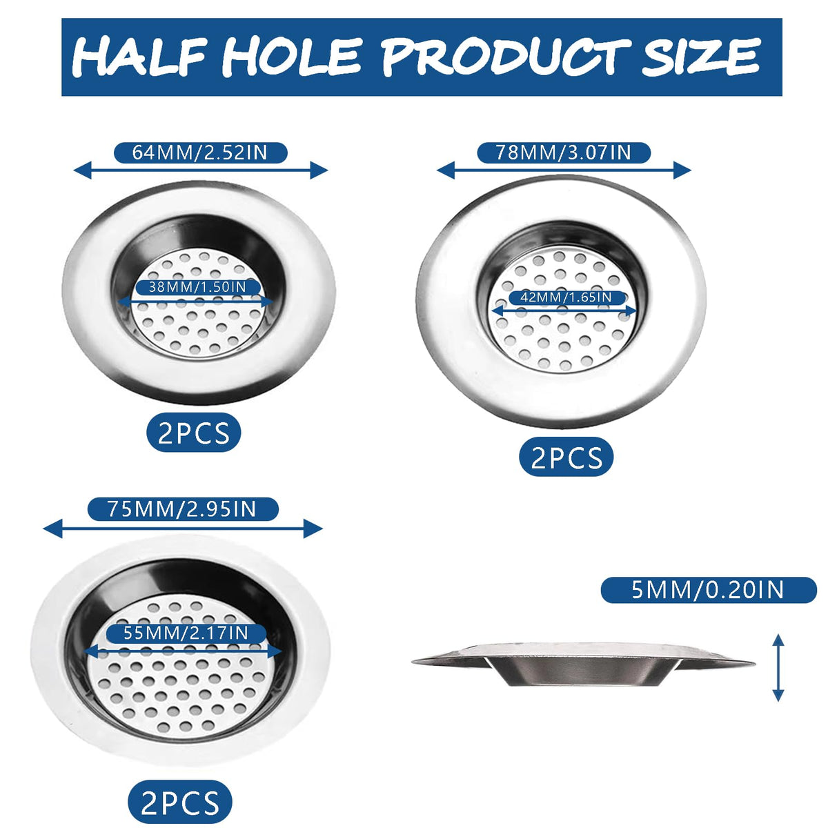 GOTFUN 10Pcs Stainless Steel Kitchen Sink Strainer Plug, Drain Hair Catcher for Shower Drain, Bath Drain Protector, Hair/Food Catcher for Kitchen