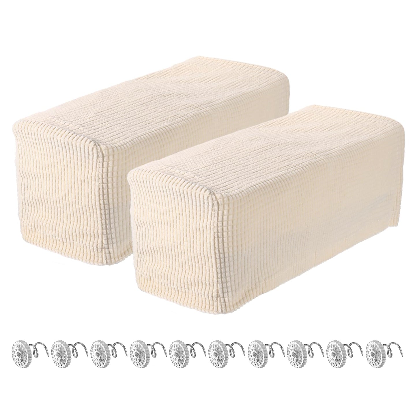 sourcing map 2pcs Stretch Armrest Covers for Chairs/Sofas, Couch Arm Covers with Twist Pin, Furniture Protector Slipcovers for Sofa Chair Cream White