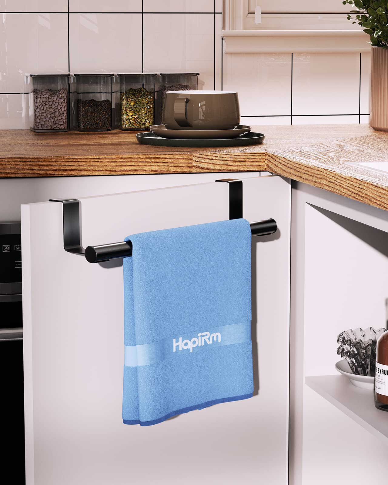 HapiRm Over Door Towel Rail - Kitchen Towel Holder for Cabinet Door, 2 Pack