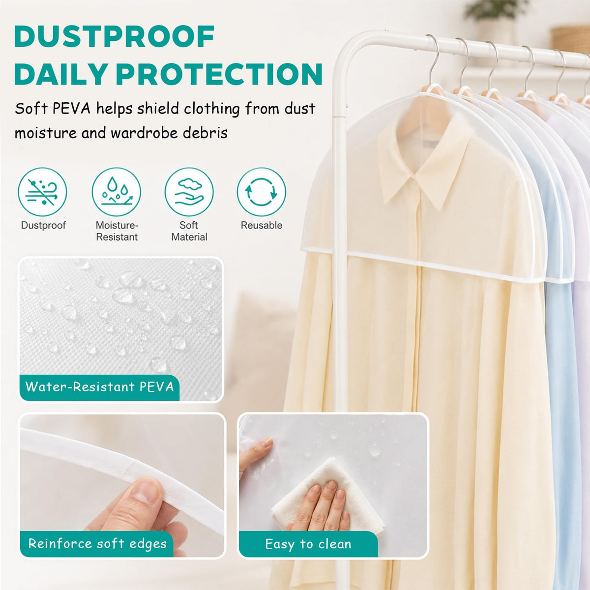 Dexpally 10 Pcs Suit Covers 23.6x11.8in Plastic Clothes Covers Garment Protectors Breathable for Suits, Jackets, Coats Dresses Storage