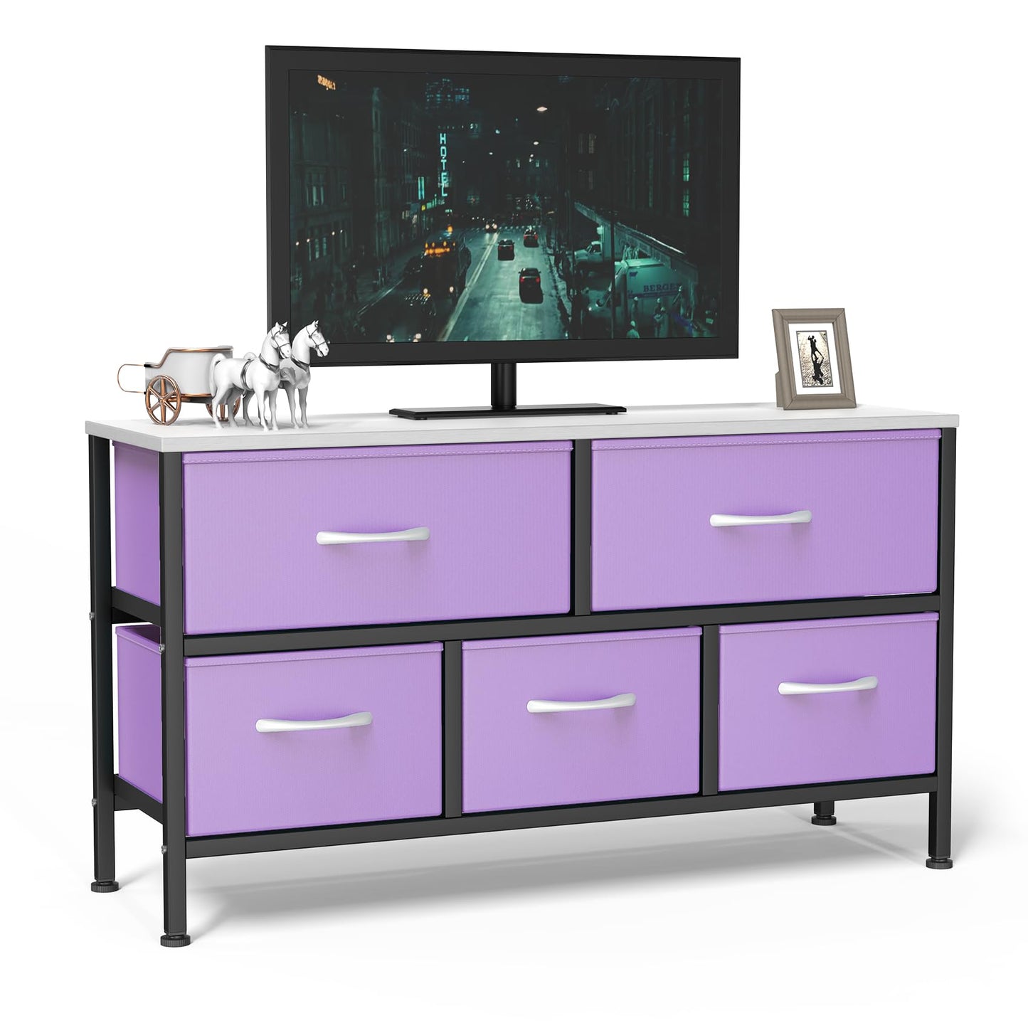 Feonase Bedroom Chest of Drawers, 5 Fabric Drawers Dresser with Metal Frame and MDF Top Board, Modern Storage Unit for Bedroom Living room, Entryway