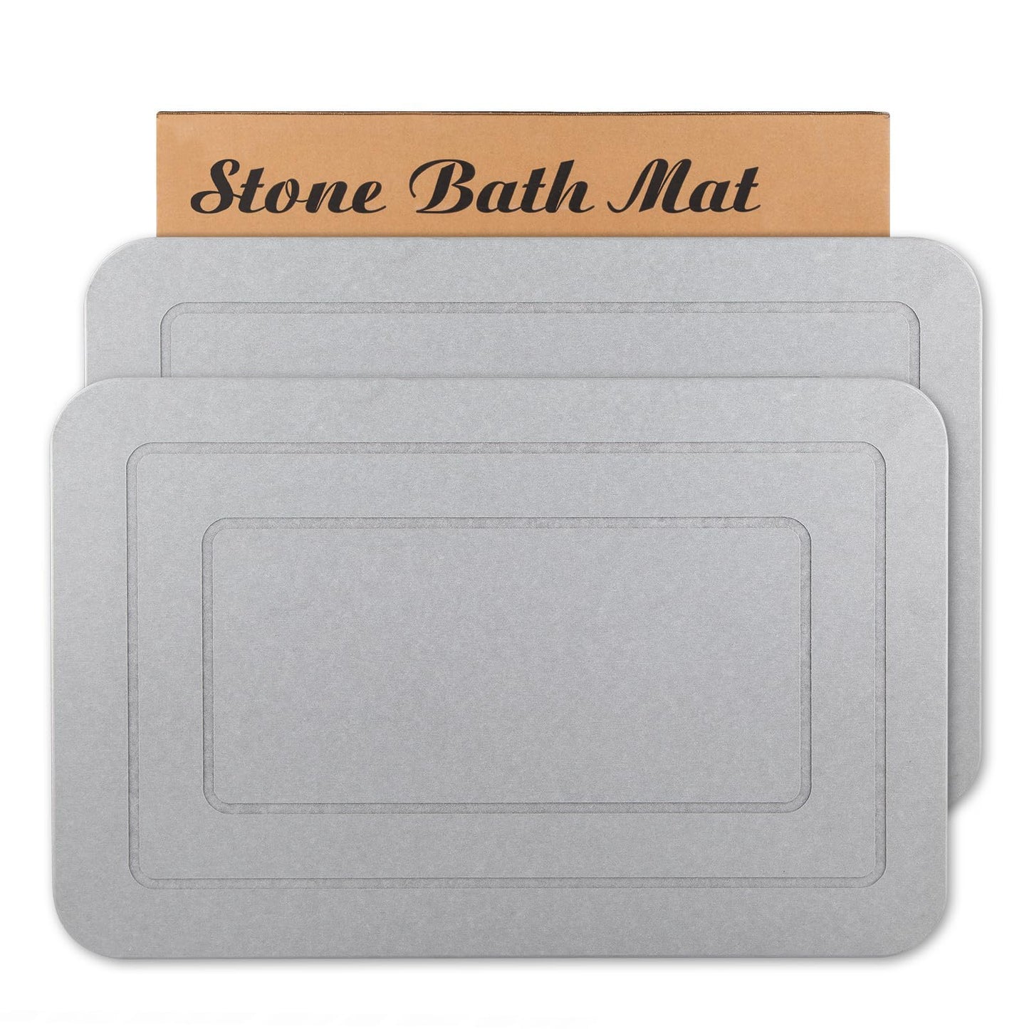 HUMIGA 2 Pack Stone Bath Mat, Diatomaceous Earth Shower Mat, Non-Slip Super Absorbent Quick Drying Bathroom Kitchen Floor Mat (Pale Gray, 24x15)