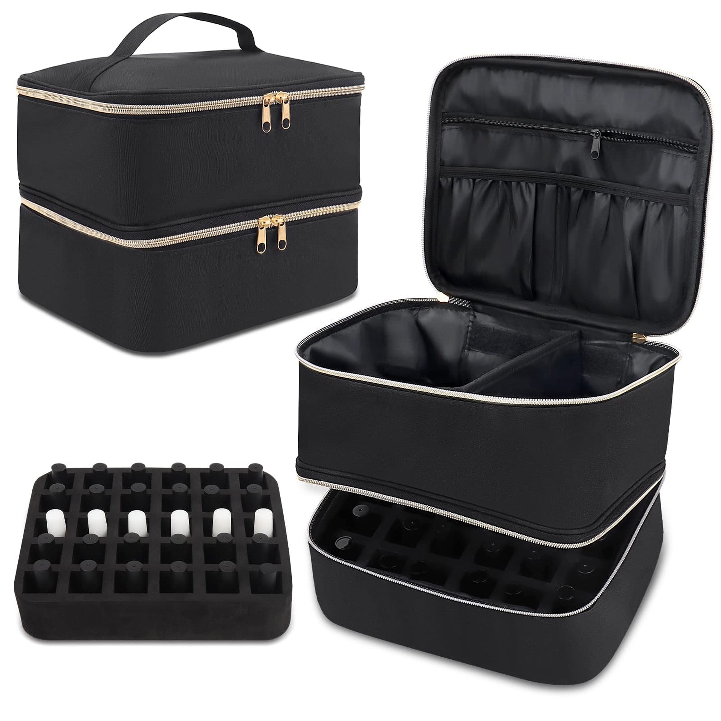 Nail Polish Organiser Makeup Bag: Double Layer Travel Nail Varnish Storage Bags Holds 30 Bottles(15ml-0.5fl.oz) and A Nail Lamp - Nail Polish Storage