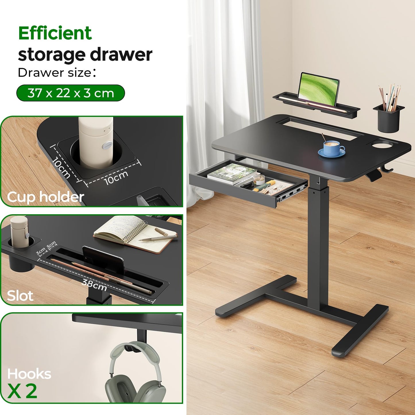 Gibbon Mounts 70x50cm Rolling Standing Desk with Drawer Height Adjustable