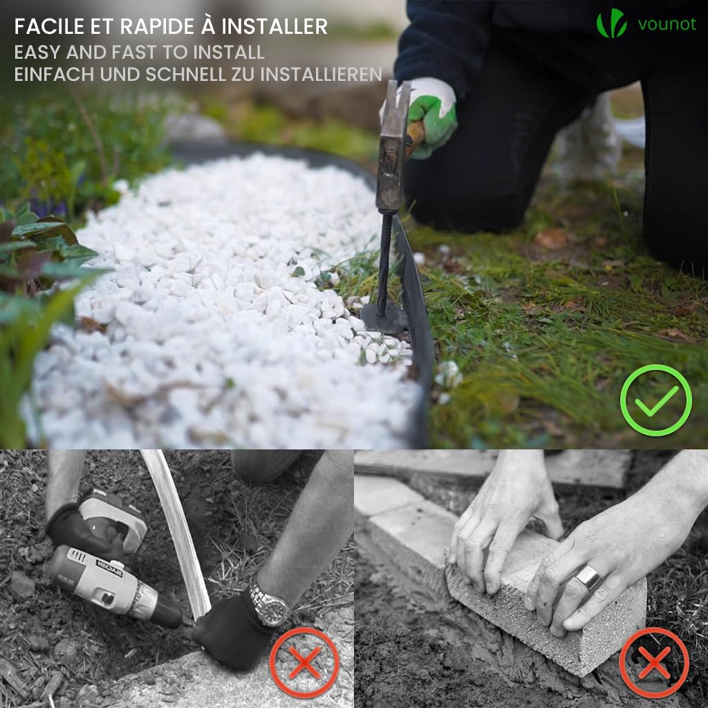 VOUNOT? 40m Flexible Lawn Garden Edging Border, Plastic Grass Path Edging with 80 Reinforced Securing Pegs, Height 5cm, Anthracite