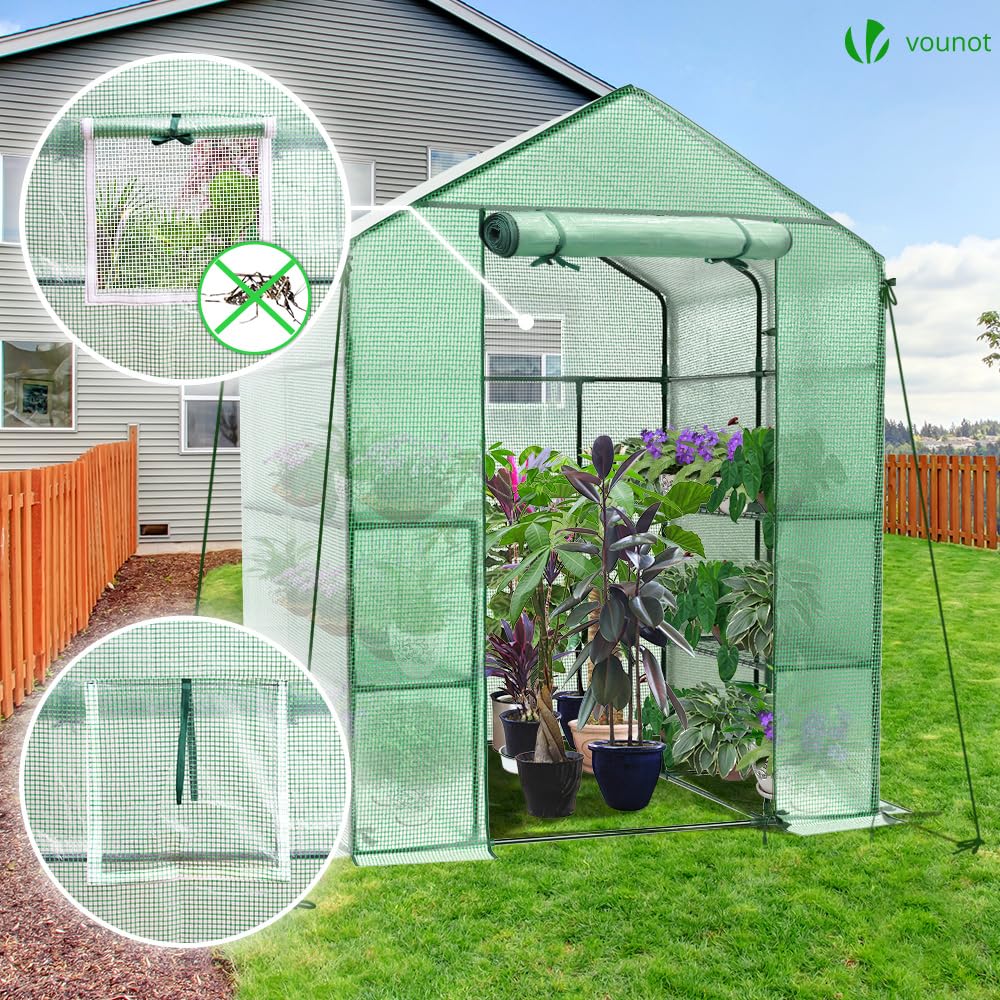 VOUNOT? Walk In Greenhouse with Shelves, Portable Plastic Green House for Garden & Outside, Large Growhouse, Green 143x143x195cm