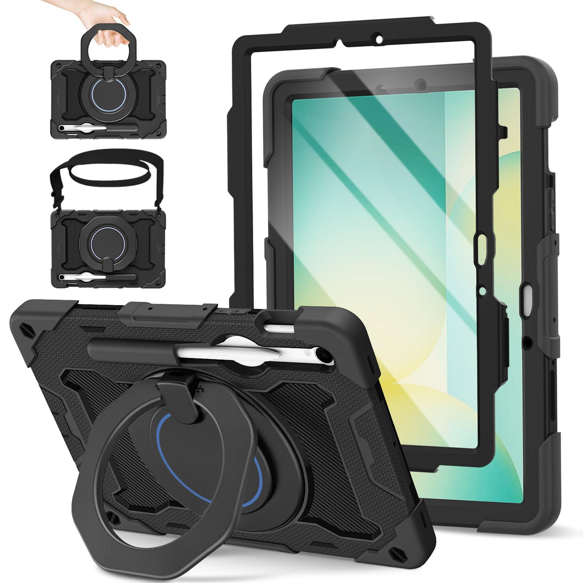 ROISKIN Case for Samsung Galaxy Tab S10 Lite/ S10 FE 2025/ S9 FE 10.9 Inch/ S9 11 Inch 2023 with Screen Protector, Rotating Stand, Shoulder