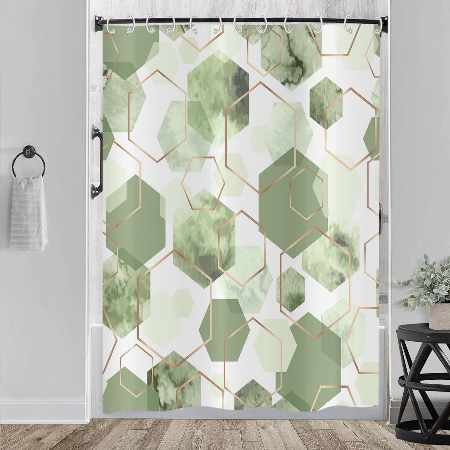 Hnmdmyi Sage Green Shower Curtain 180x200, Modern Geometric Hexagon Abstract Art Bathroom Curtains Waterproof Polyester Fabric Washable Bath Curtains
