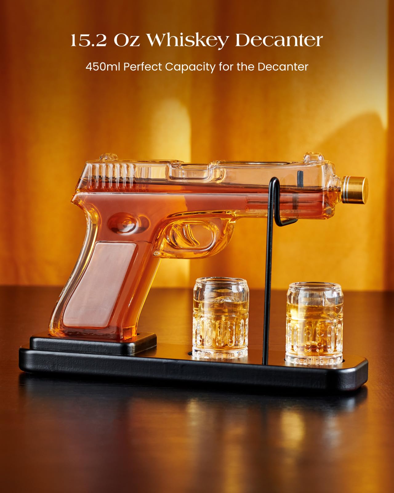 Kollea 15 Oz Gun Whiskey Decanter and 2.0 Oz Glasses Set, Whiskey Dispenser for Liquor Scotch Bourbon, Whiskey Glass Gift Sets for Men Dad Him