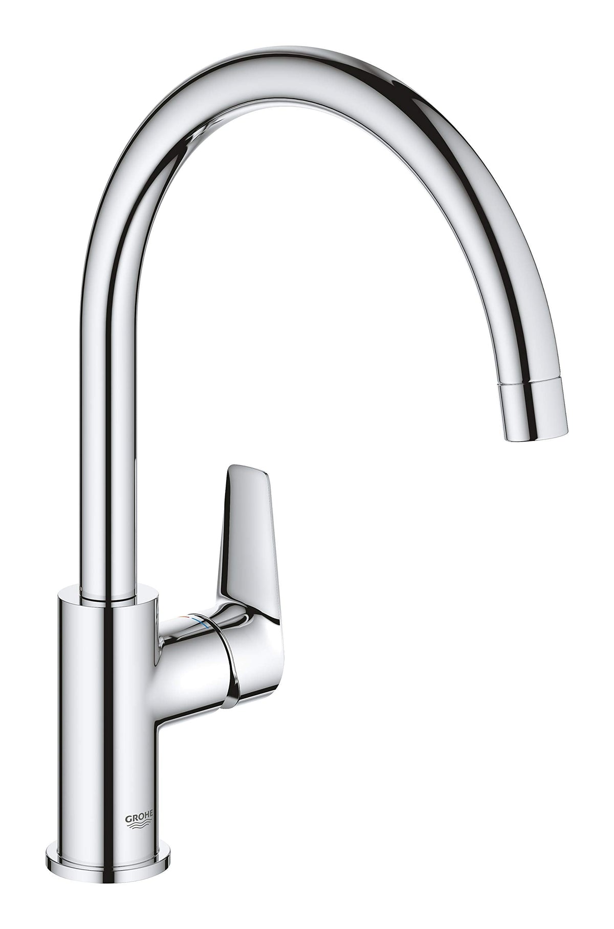 GROHE BauEdge ? Single Lever Kitchen Mixer Tap (Monobloc Installation, High Spout, Swivel Area 360?, 28 mm Ceramic Cartridge, Tails 3/8 inch), Easy
