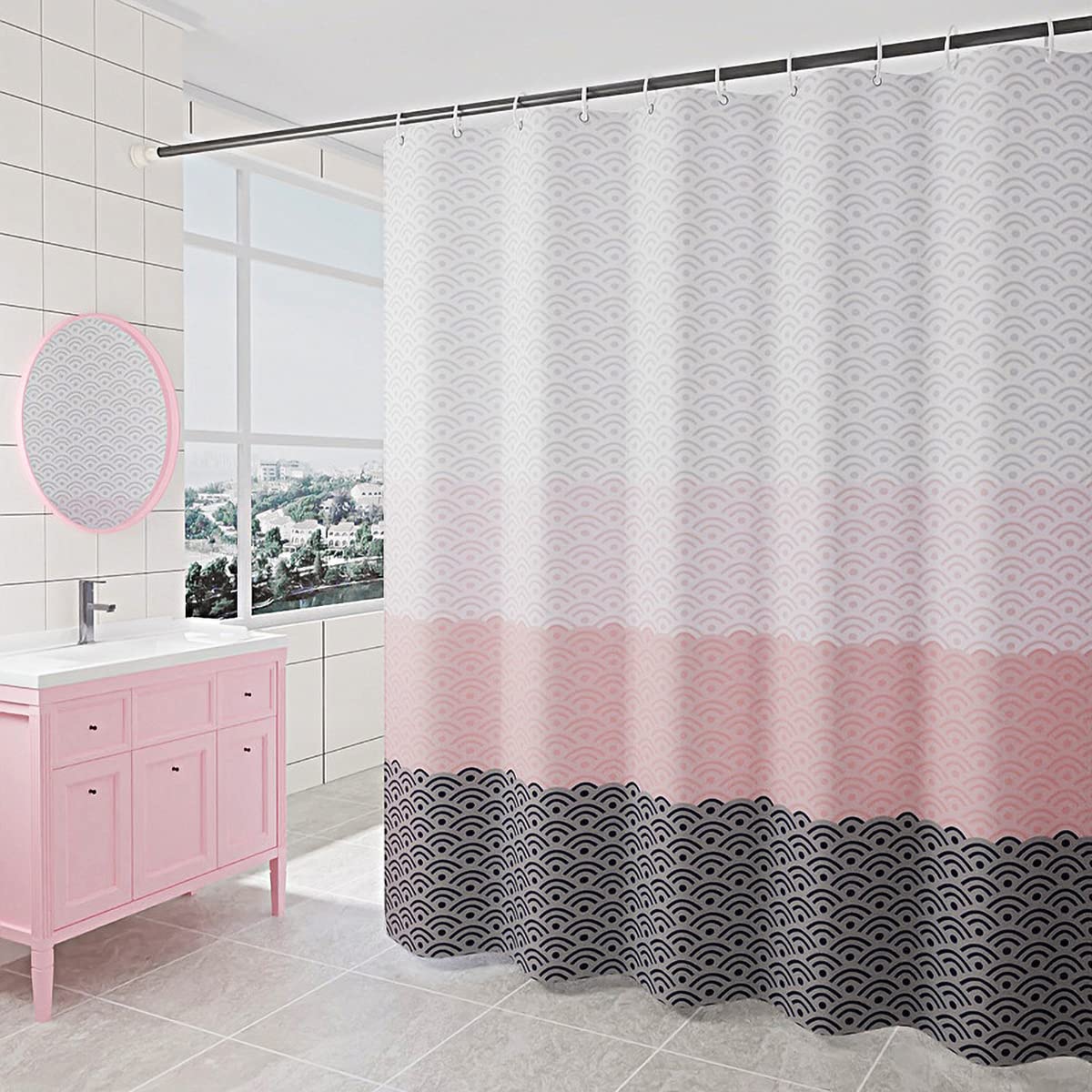 Tennove Shower Curtain 200 x 200cm Geometric WiFi Thick Polyester Fabric Mildew Resistant Shower Curtain Liner for Bathroom Waterproof Long Bath