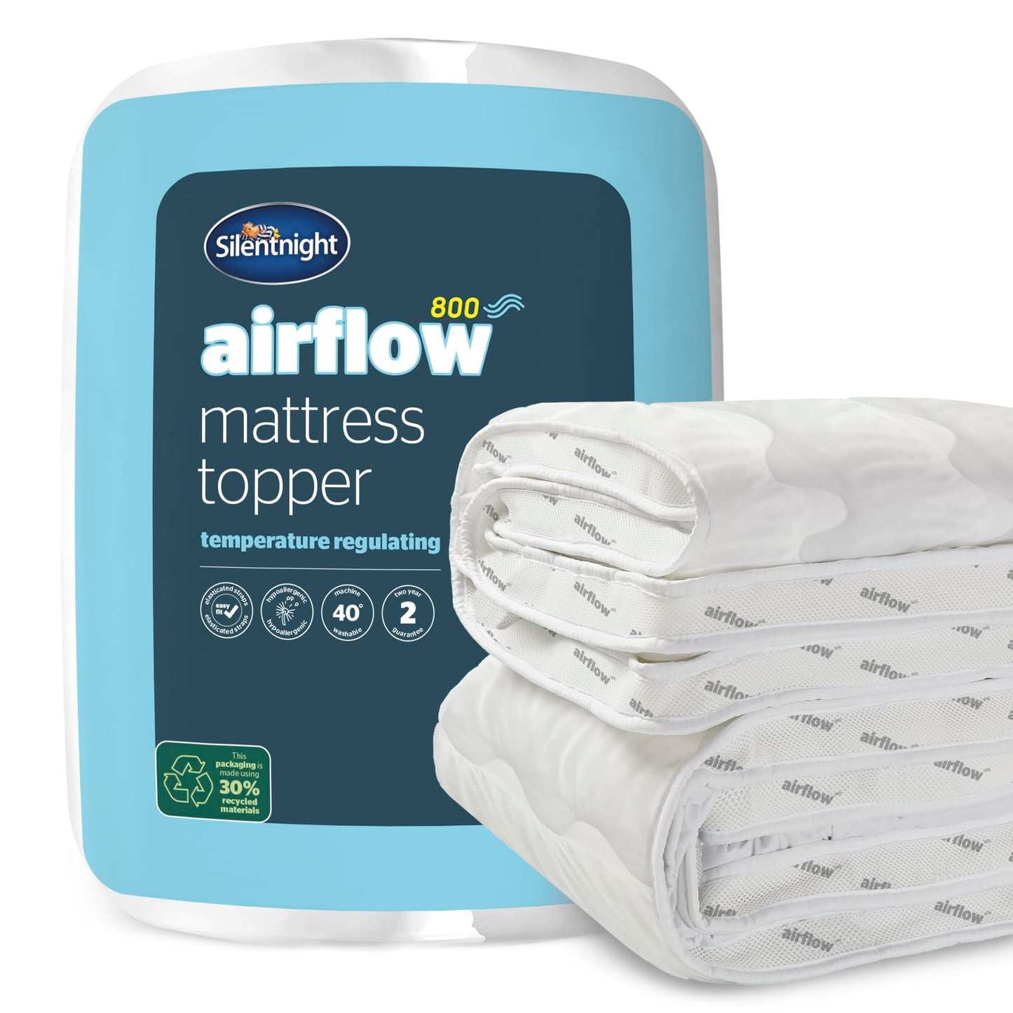 Silentnight Airflow 800 Mattress Topper - Extra Thick Deep Fitted Mattress Enhancer with 8cm Thick Cushioning, Mesh Sides to Increase Airflow and