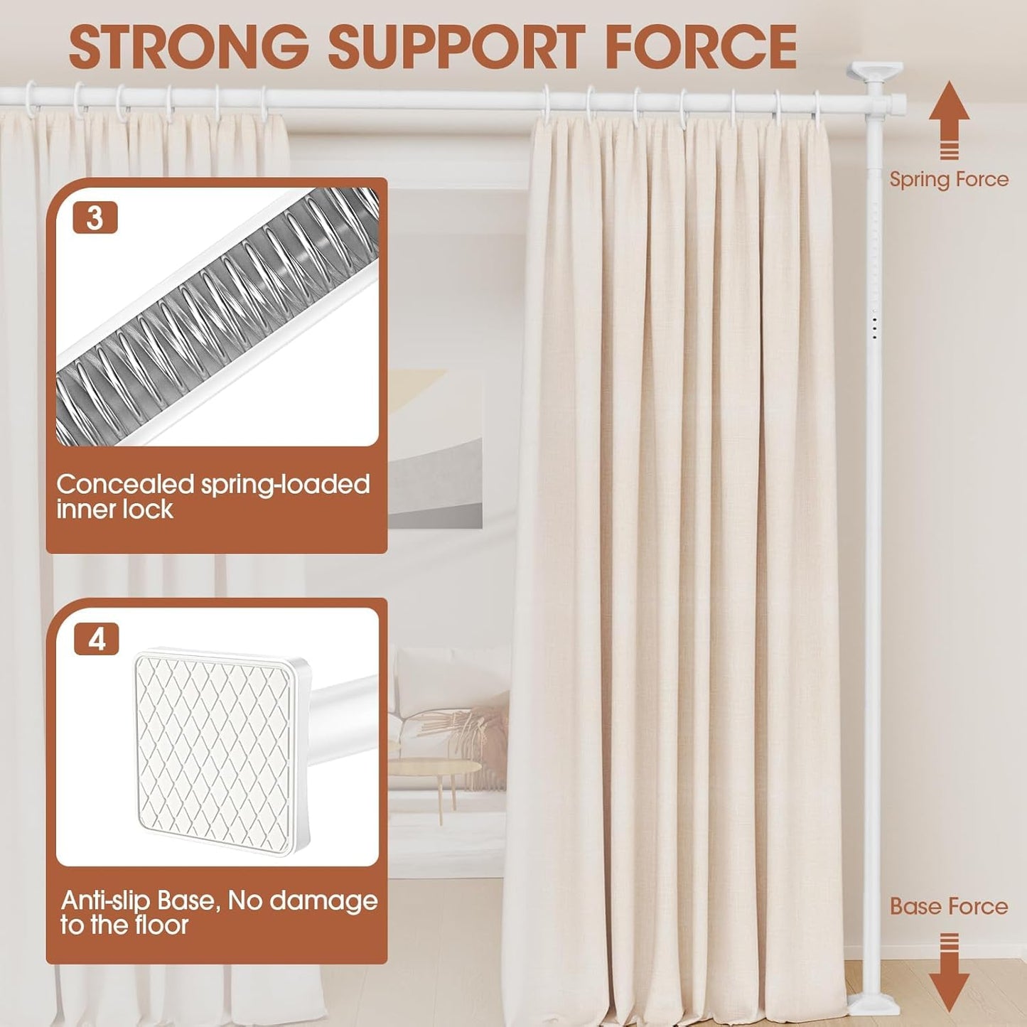 WELDUN Room Divider Curtain Rods, No Drill Damage Free Standing Curtain Rod
