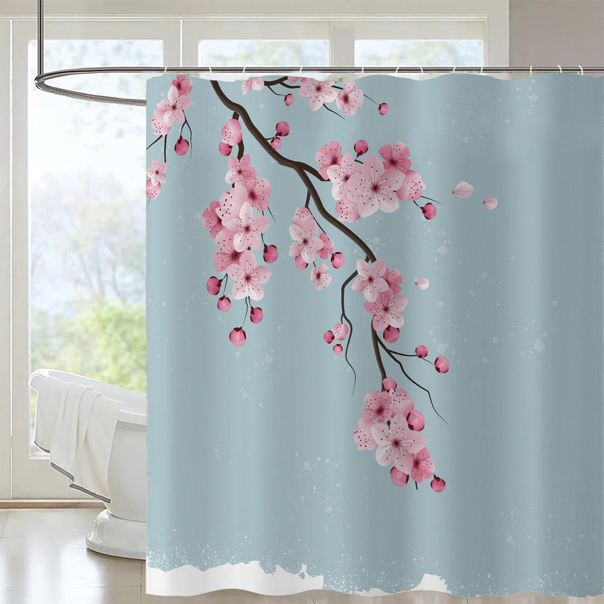 FAIRYGATE Shower Curtains for Bathroom Curtain Garden Floral Flowers Plants Waterproof Mould Proof Resistant Washable Polyester with Hooks Bath Wet