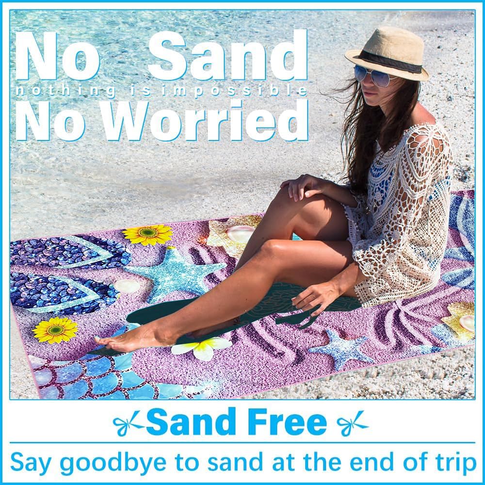 JAODFK Microfibre Beach Towel 71"X32" Quick Dry Lightweight Sand Free Extra Large Thin Towels Travel Essentials For Adults Womens Swim Bath