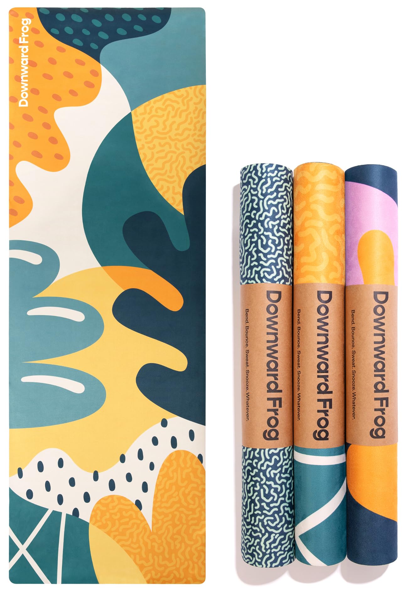 Downward Frog Printed Yoga Mat for Hot Yoga, Bikram, Thick Fitness & Pilates Mat for Comfort - Eco Natural Rubber, Vegan, Microfibre Towel Surface,