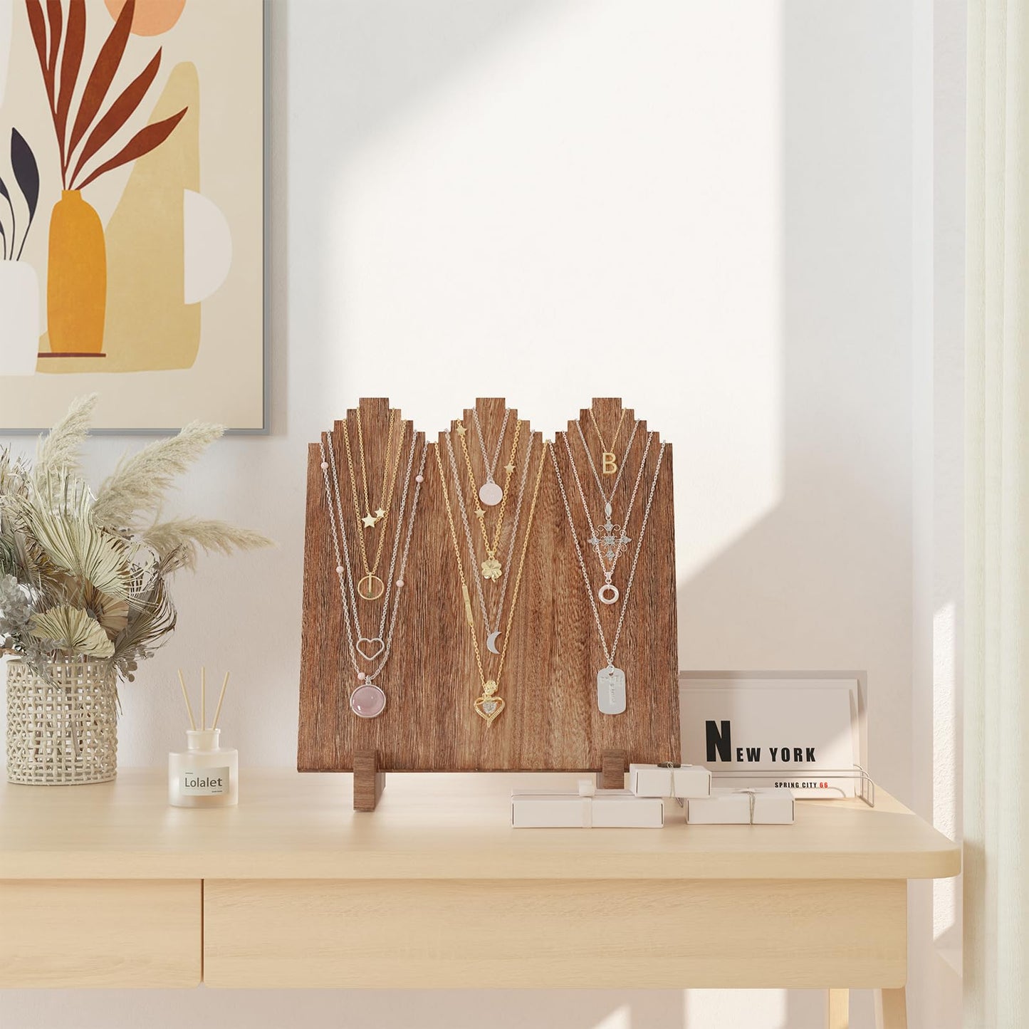 Lolalet Wooden Necklace Display Stands for Selling, Freestanding Multiple Necklaces Stands and Displays for Vendors