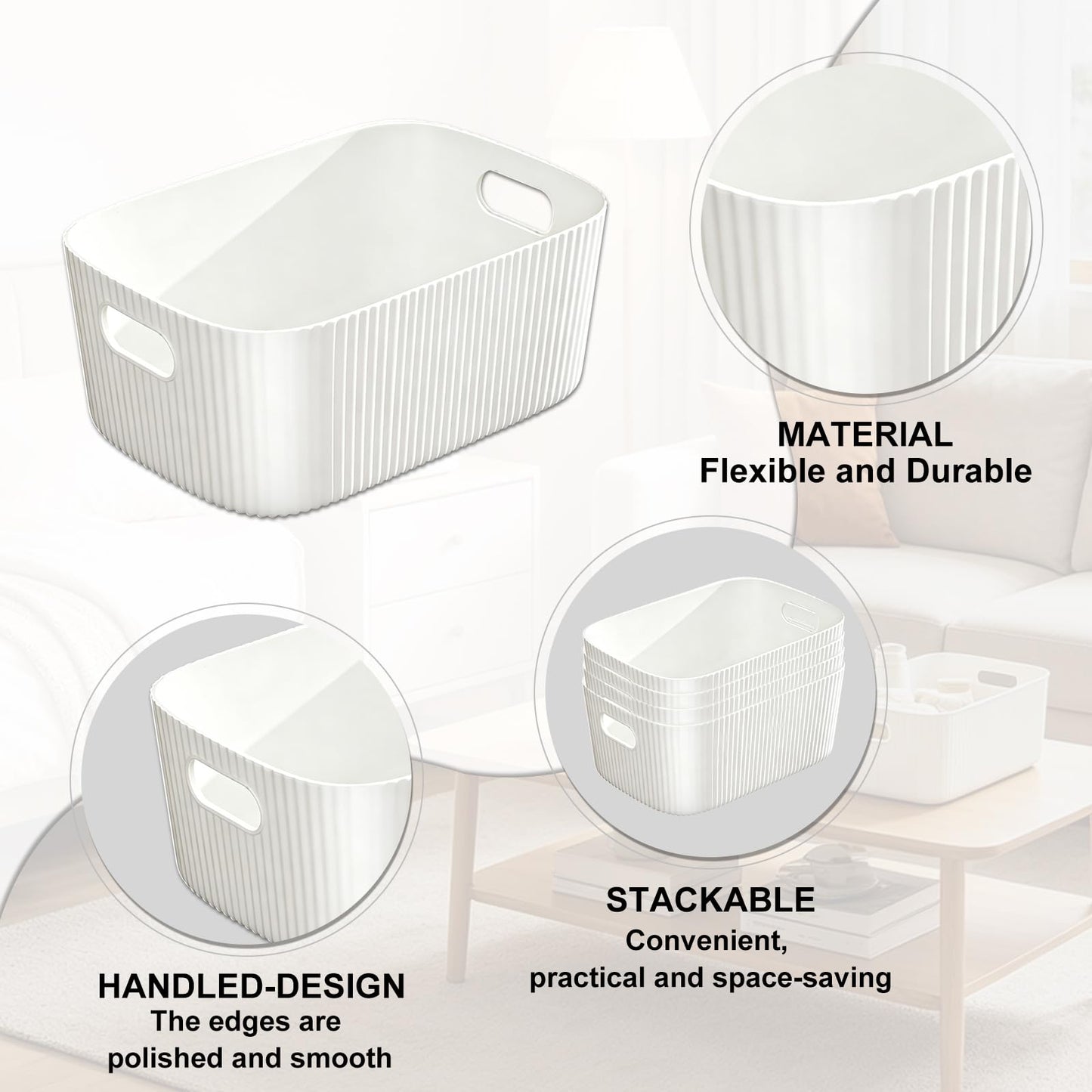 GAOHAN 12PCS Plastic Storage Boxes with Handles,Medium Storage Baskets Set