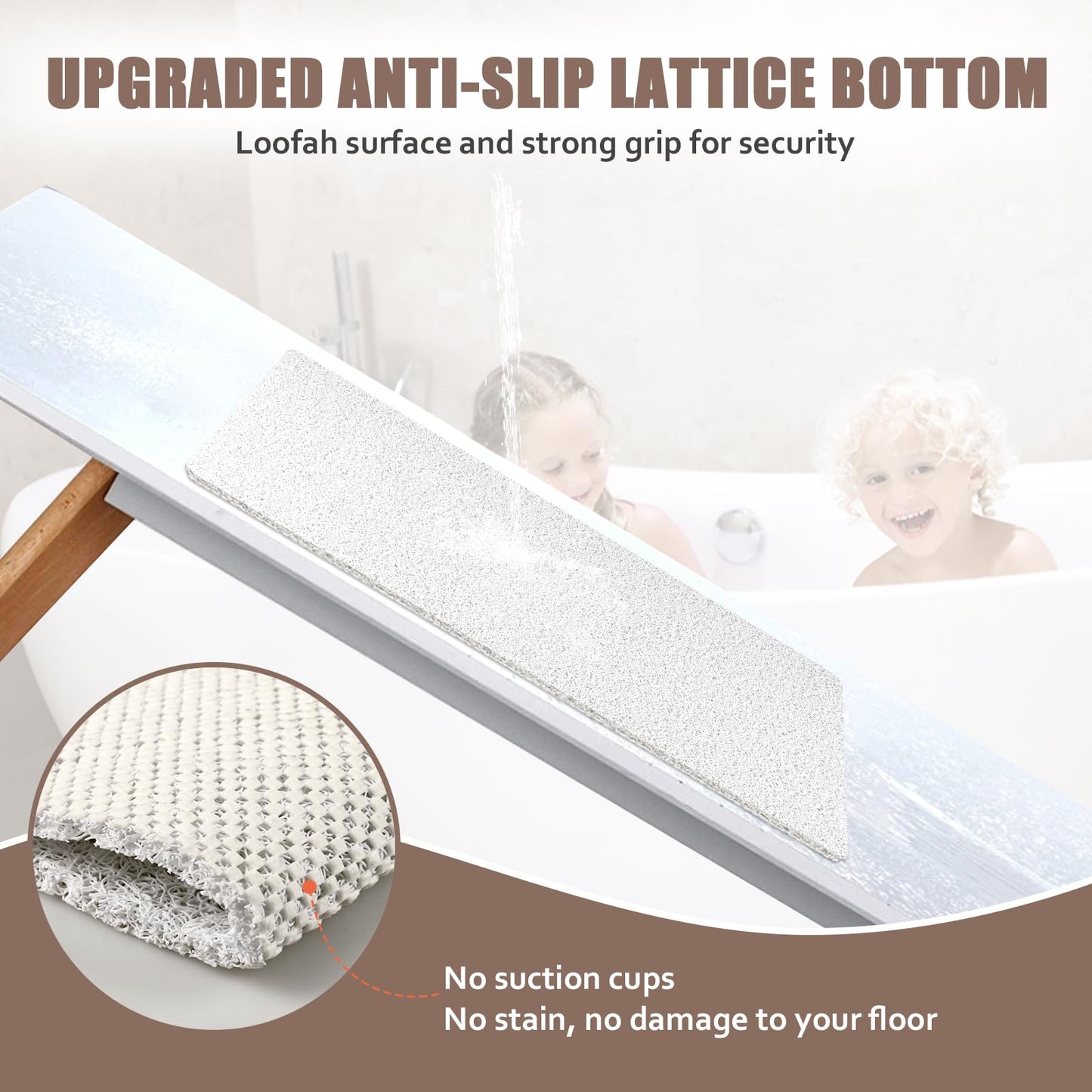 Corner Shower Mat Non Slip: Anti Mould Bath Mat - 60 x 60 cm Loofah Shower Mats for Inside Shower- Anti Slip Bath Mat for Inside Bath White Quadrant