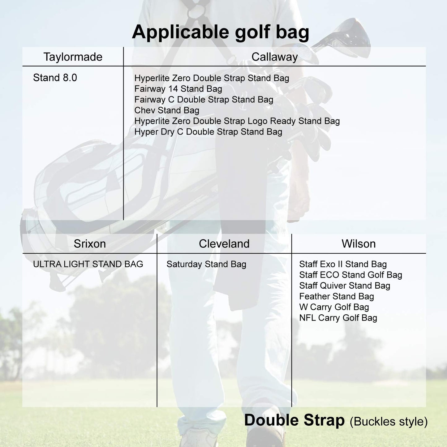 Big Teeth Golf Cart Bag Straps Replacement Shoulder Padded Comfortable Nylon Adjustable Universal All Black 4 Hooks