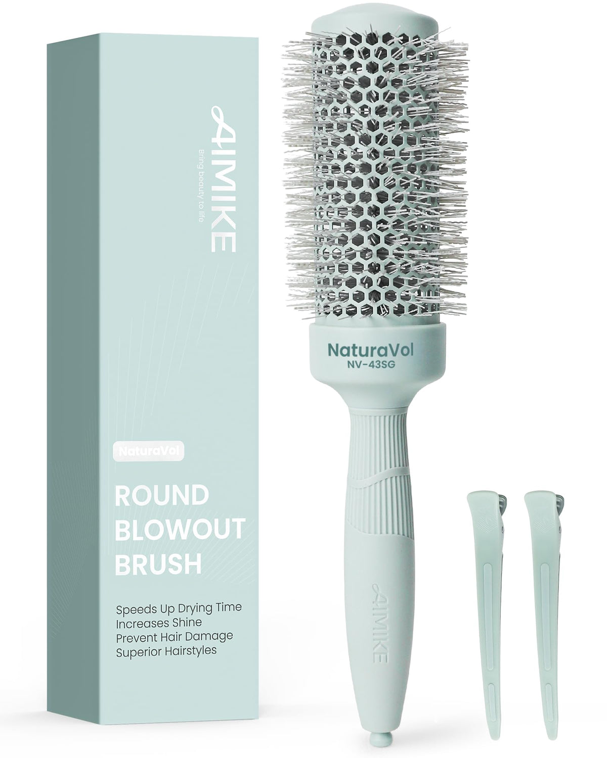 AIMIKE Round Hair Brush, Round Brush w/Nano Thermal Ceramic & Ionic Tech, Blow Dry Hair Brush for Salon-like Styling at Home, Maximum Volume and
