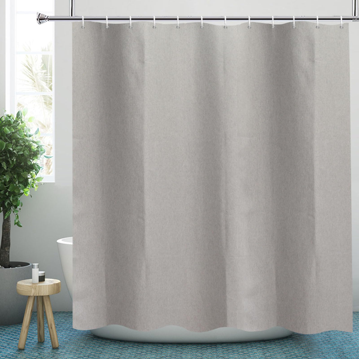 YISURE Extra Long Linen Textured Shower Curtain 220cm drop, Heavy Duty Fabric Shower Curtains for Bathroom Waterproof Thick Hotel Luxury, Grey