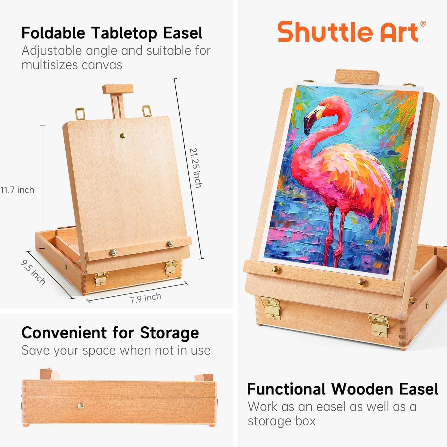 Shuttle Art 65 Pack Acrylic Paint Set with Wooden Table Top Easel Box, Mixed Media Artist Art Set with 30 Colours Acrylic Paints, Blank Canvas,