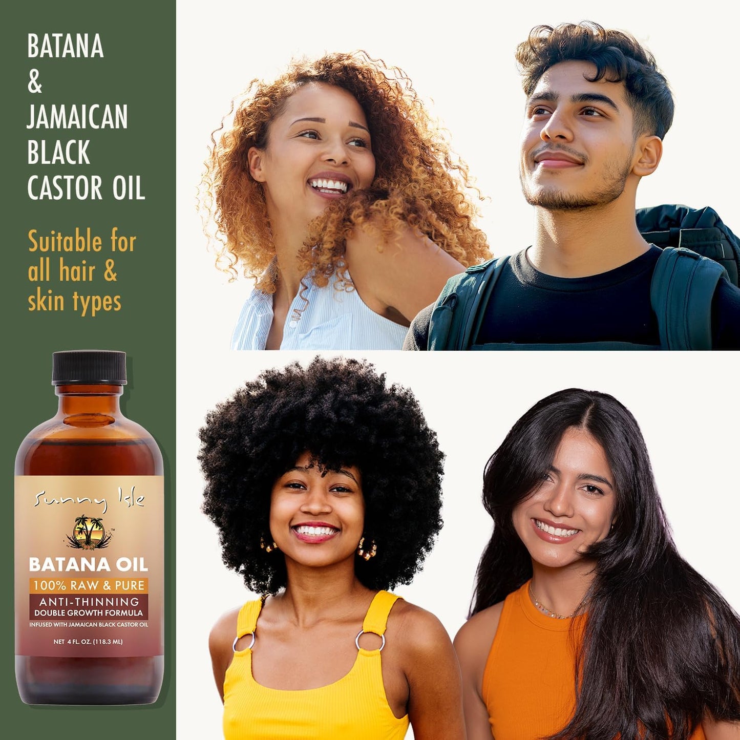 Sunny Isle 100% Raw & Pure Anti-Thinning Batana Oil Batana and Jamaican black castor oils 118.3 ml/4.0 oz