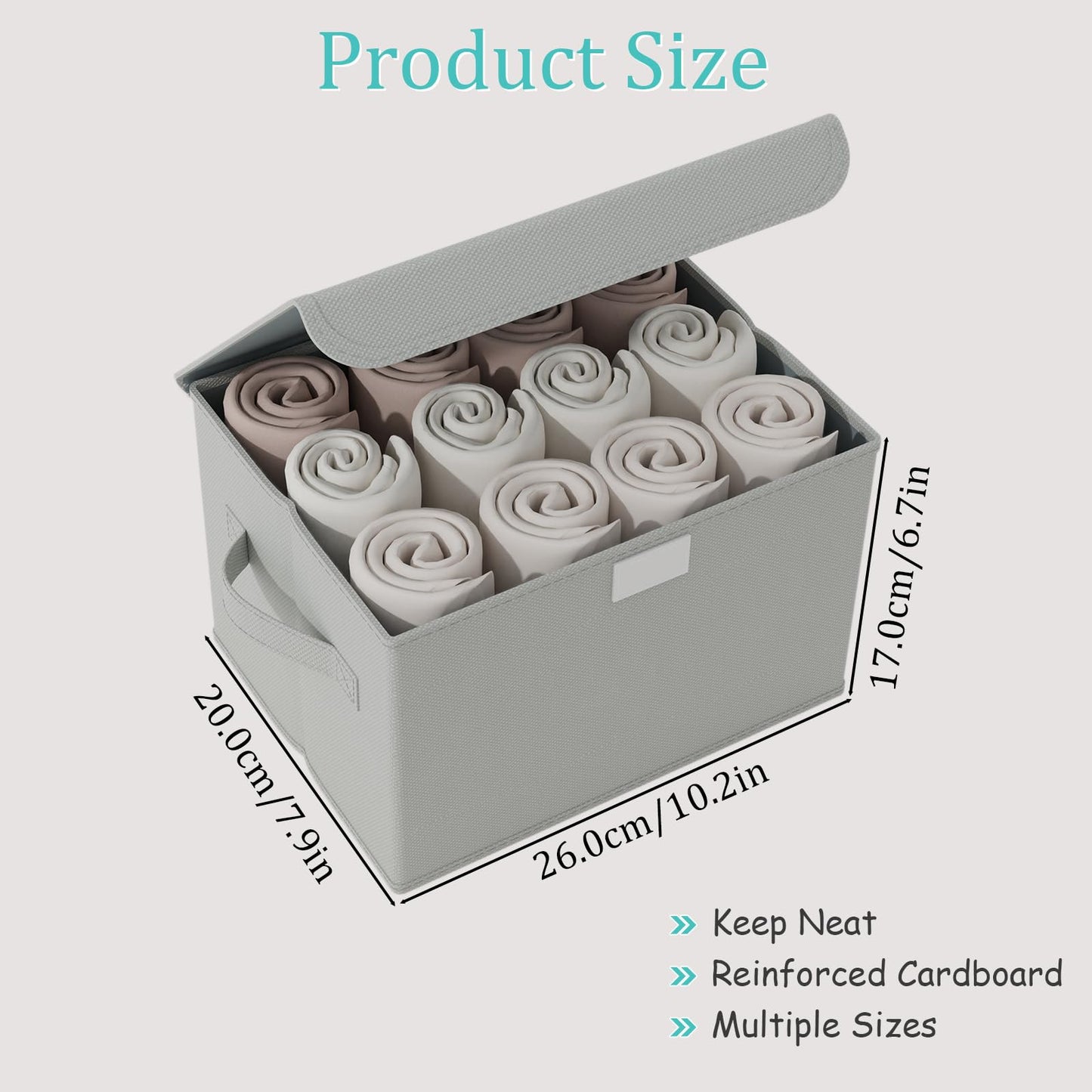 GUOHNHE Storage Bin with Lid, Closet Boxes, 2 Pack, Grey, 26x20x17 cm