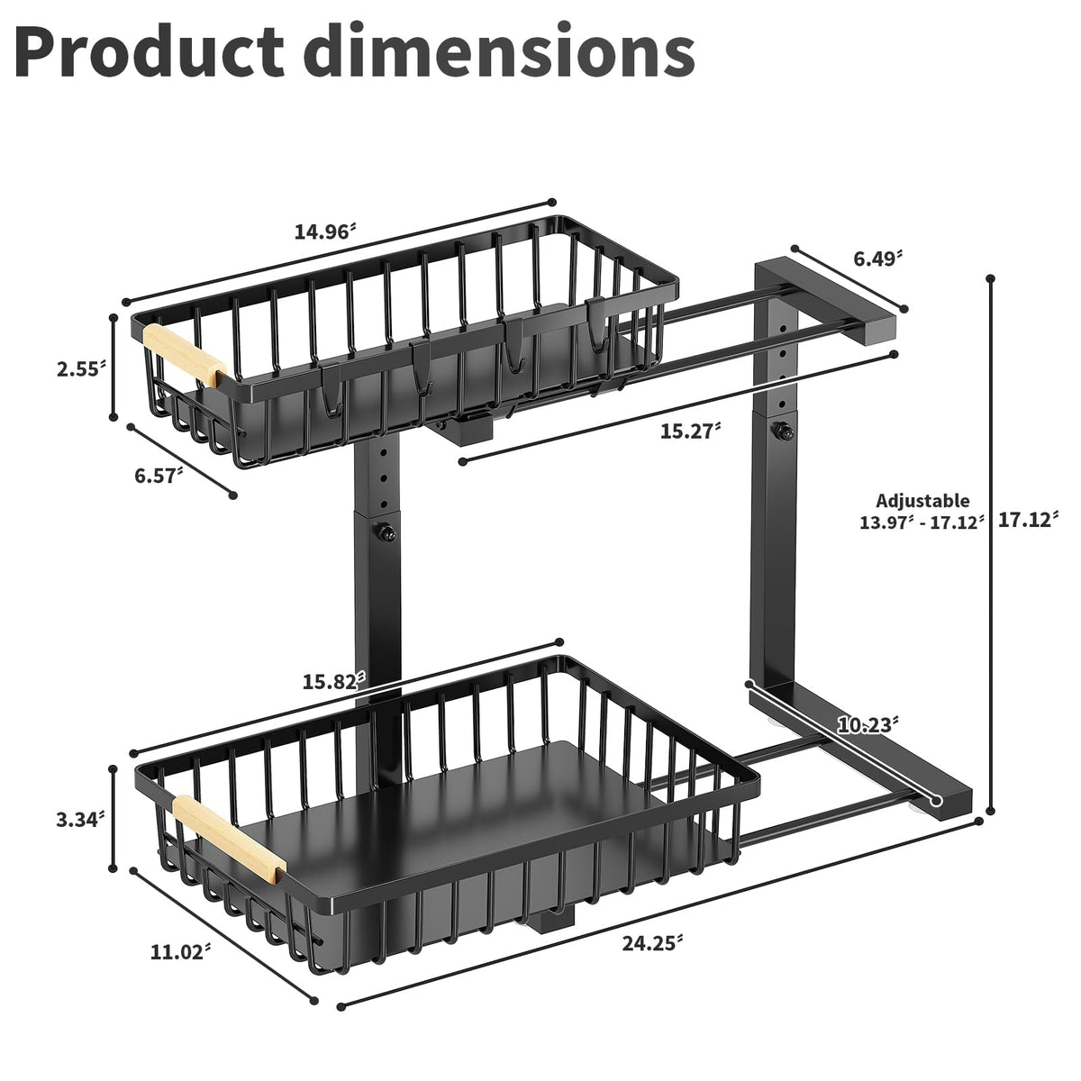 Kitchen Storage & Organisation, 2 Pack Under Sink Storage, Two Tiers of Pull-Out and Freely Adjustable Height Under Sink Organiser, Beautiful and