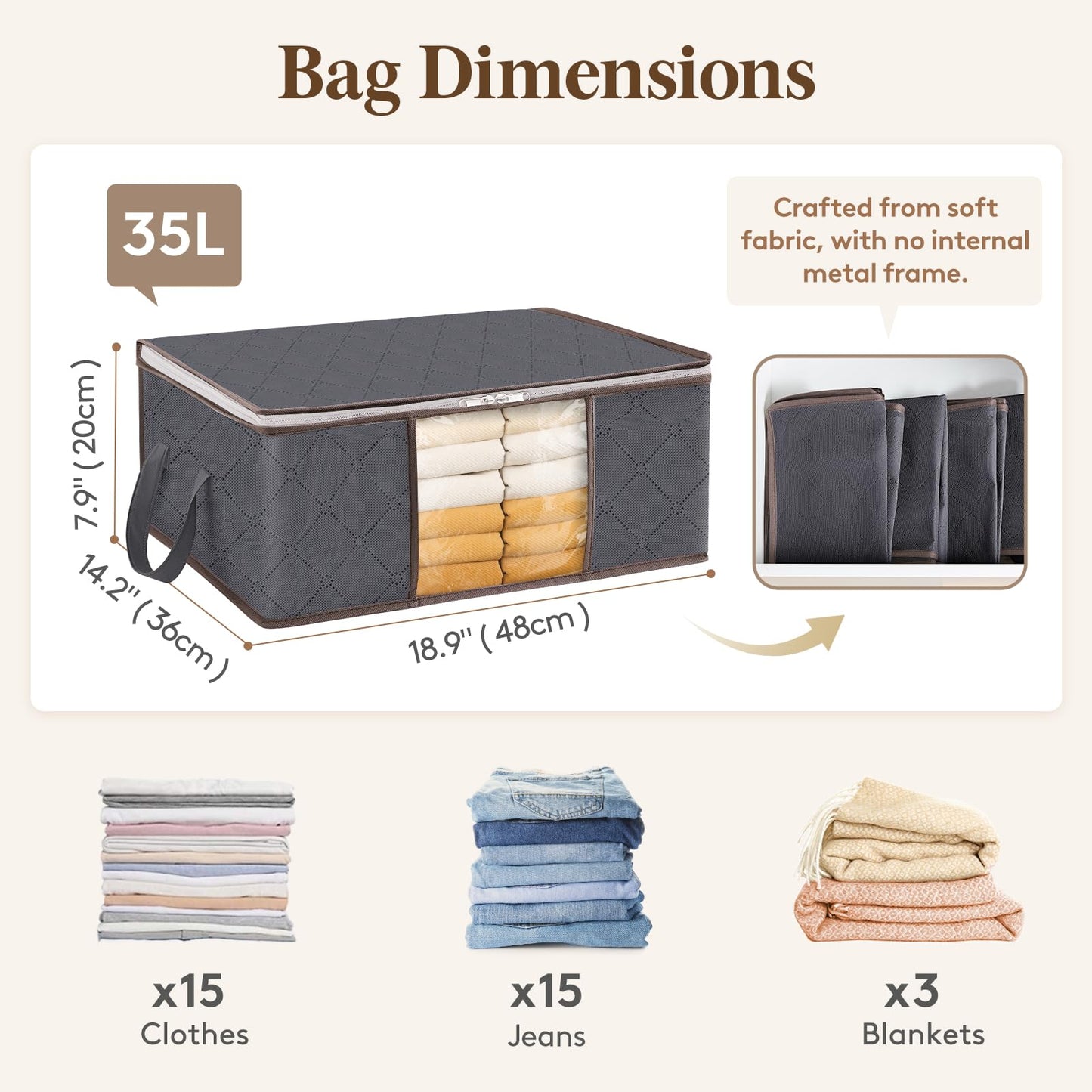Lifewit 35L Clothes Storage Bags with Clear Window, Foldable Underbed Clothes Covers, Organisers for Clothing, Bedding, Sweaters Protection, 8 Pack